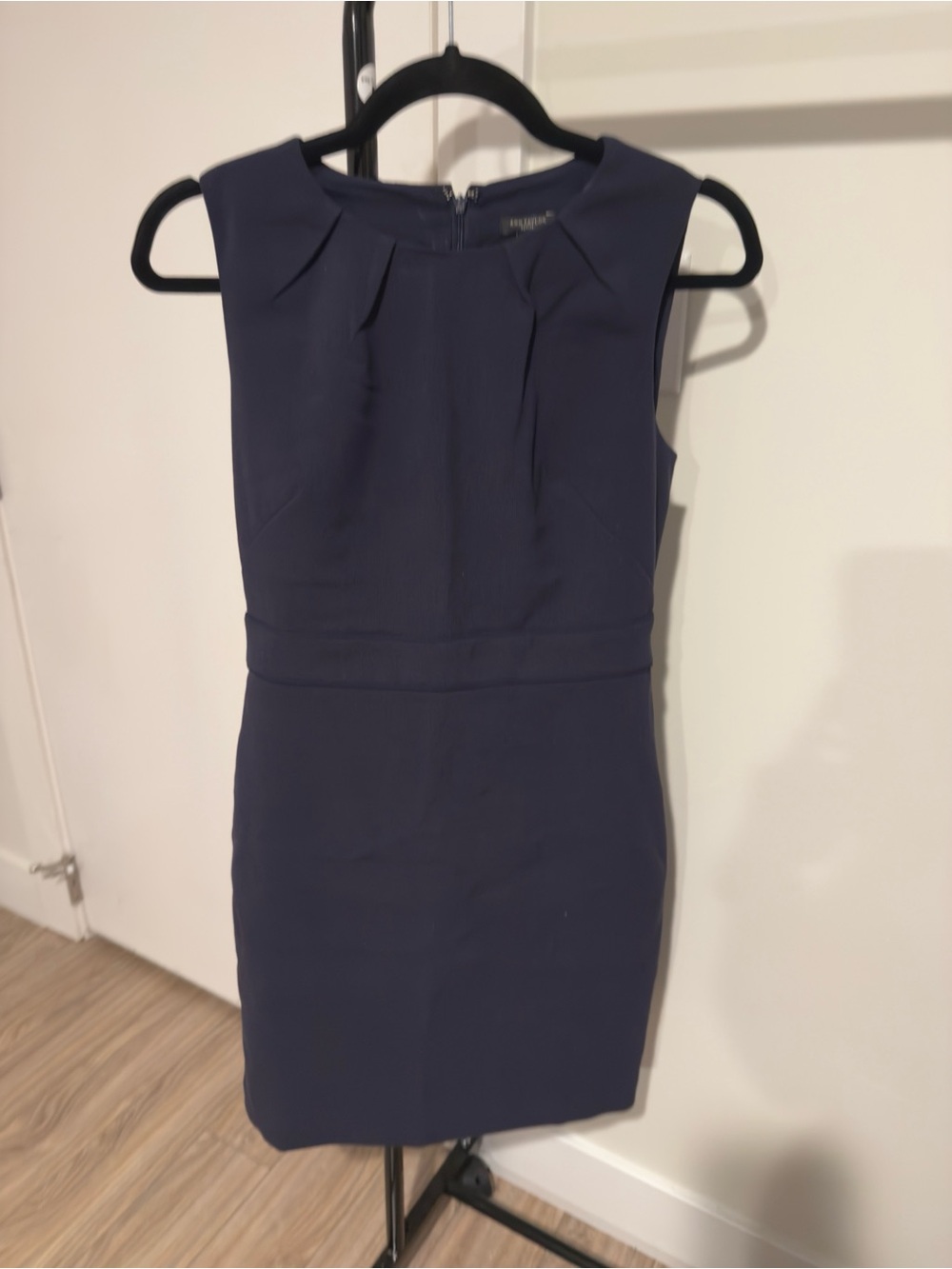 Ann Taylor Navy Pleated Neck Sleeveless Sheath Dress